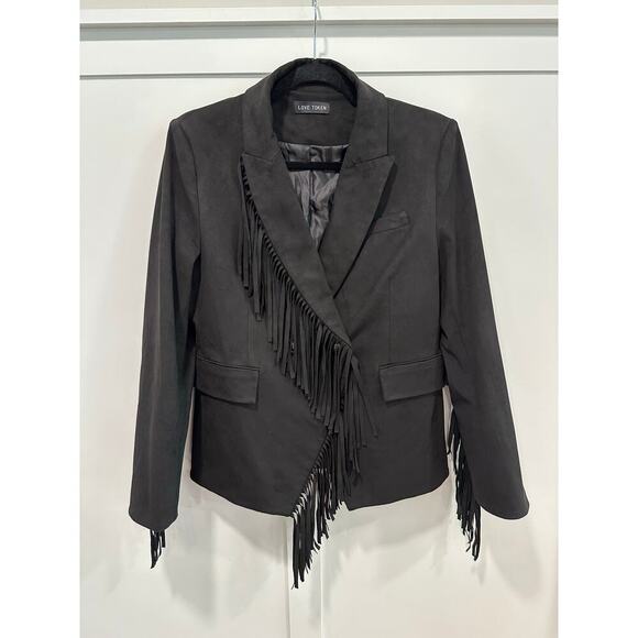 Love Token Vegan Suede Bronco Fringe Jacket Size M - Picture 1 of 6
